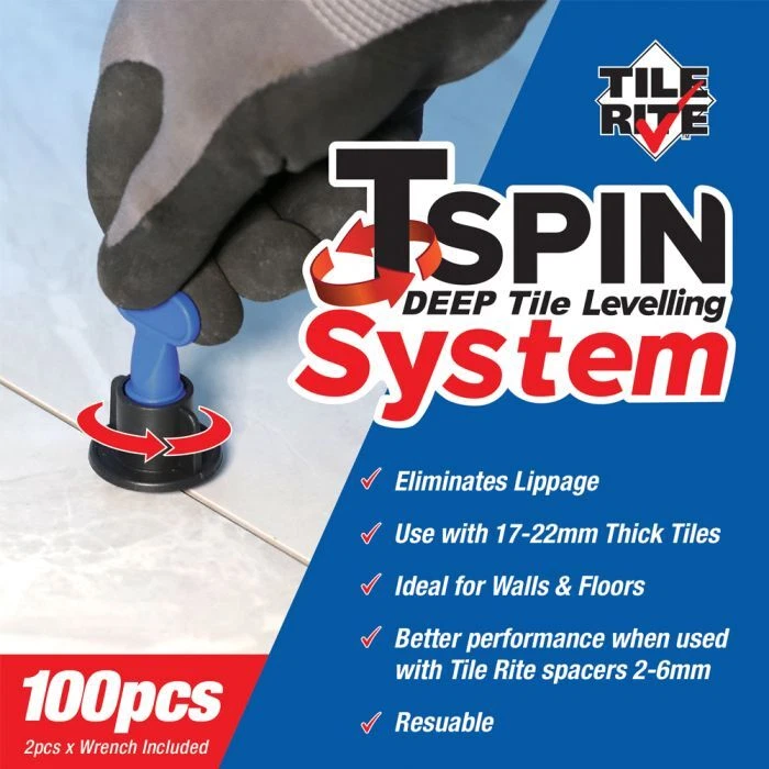 Tilerite Deep Spin Levelling Spacers 17mm 22mm Thick Tiles 100pk DSPIN979