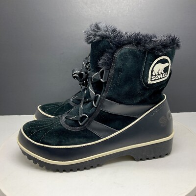 Sorel Boots Women Tivoli II Ankle Booties Black Suede Leather Winter Snow 