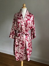 GORGEOUS VTG CABERNET Red Floral Silky Satin 2pc Robe Nightgown Set SZ L