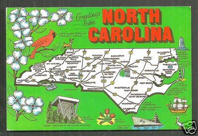 Map postcard North Carolina Tar Heel State NC USA stamp