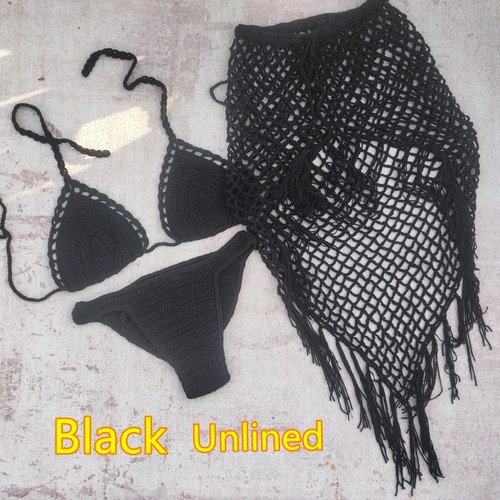 3 Piece Set Boho Handmade Crochet Bikini Women Asymmetrical skirt Beachwear - Picture 11 of 16