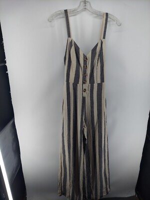 Japna Striped Wide Leg Jumpsuit Romper women size small Button Front open  back