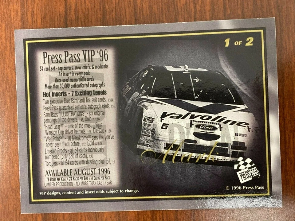 MARK MARTIN 1996 PRESS PASS VIP PROMO CARD #2 NASCAR - Image 2 of 2