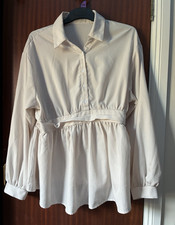 White Maternity Button Peplum Blouse Top Long Sleeve Size 12/14