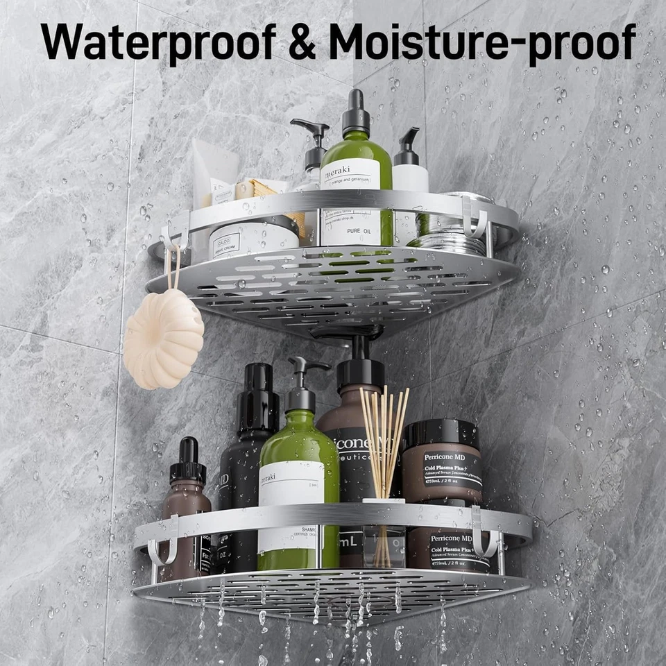 Mensola Angolare Doccia Senza Foratura, 2 Pezzi Porta Sapone Shampoo per Doccia - Immagine 4 di 4