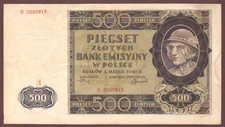 POLAND   500 Zlotych  1940