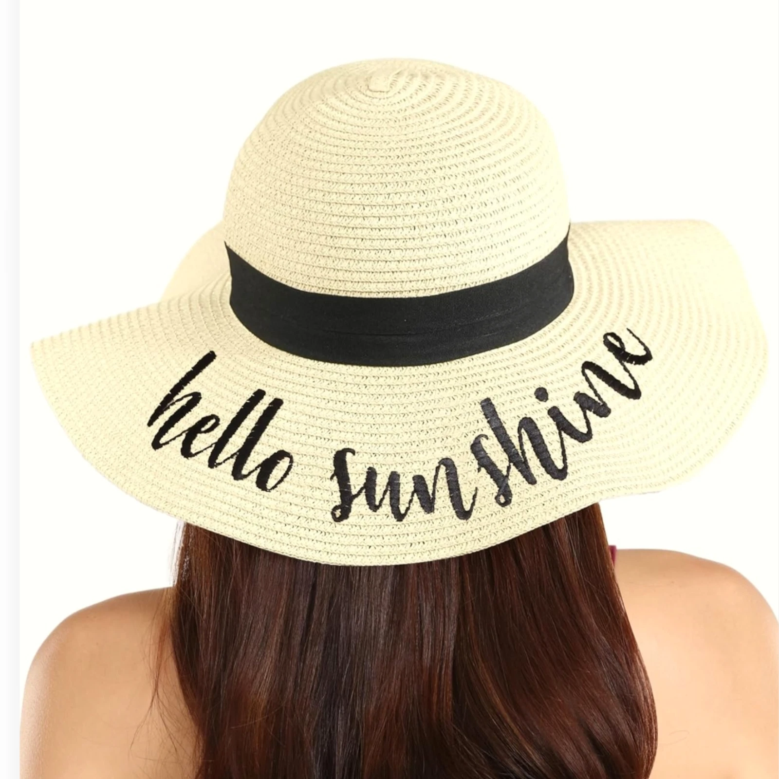 Floppy Beach Sun Hat for Women Vacation Honeymoon Embroidered Straw Hat Summer