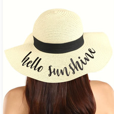 Floppy Beach Sun Hat for Women Vacation Honeymoon Embroidered Straw Hat Summer