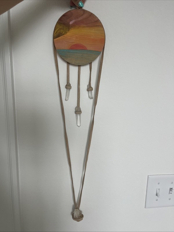 Handmade Crystal Dream Catcher Wall Art Hand painted Quartz Crystal Citrine