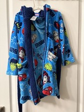 Marvel Boys Superhero Hooded Fleece Robe Blue Tie Belt, Size 6 Polyester