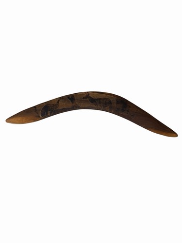 Vintage Australian 20inch Boomerang Wood Carved Kangaroo Emu Tribal Art Decor