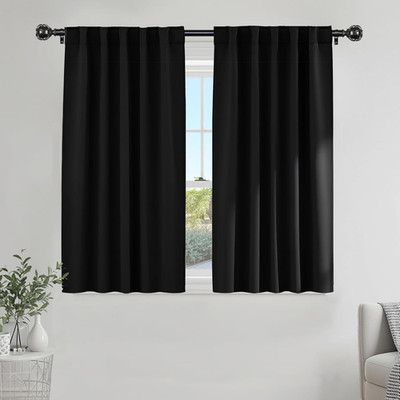 PONY DANCE Black Kitchen Blackout Curtains over Sink, Short Half Curtains for Ba