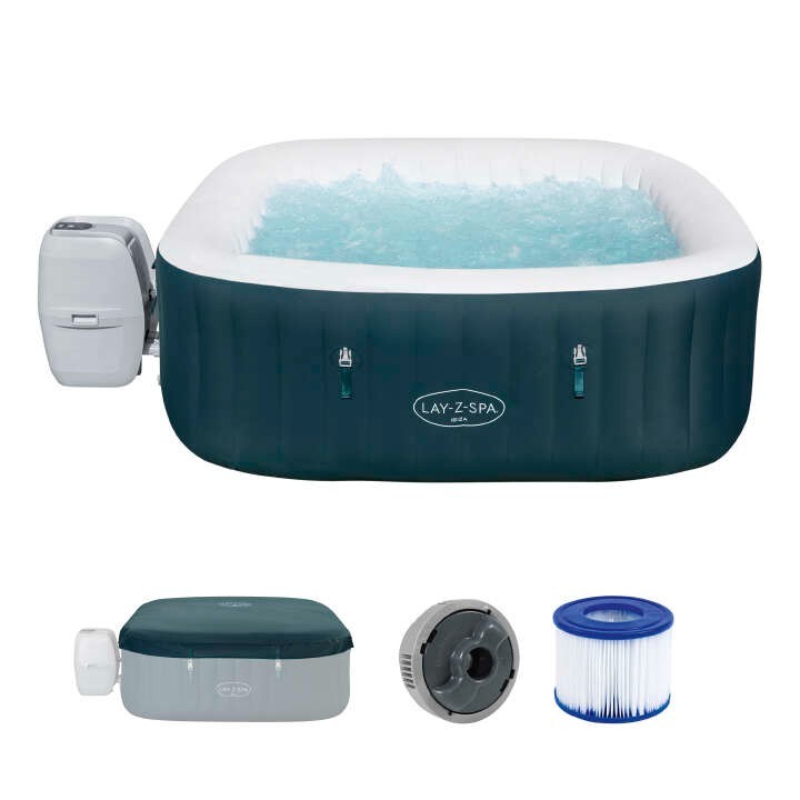 Bestway LAY-Z-SPA Ibiza AirJet Whirlpool 180x180cm, 4 pers NUEVO Ahorro de Energía Piscina