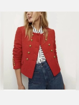 New, Veronica Beard Bentley Tweed Pattern Jacket in Red Sz 6 #SJ2566