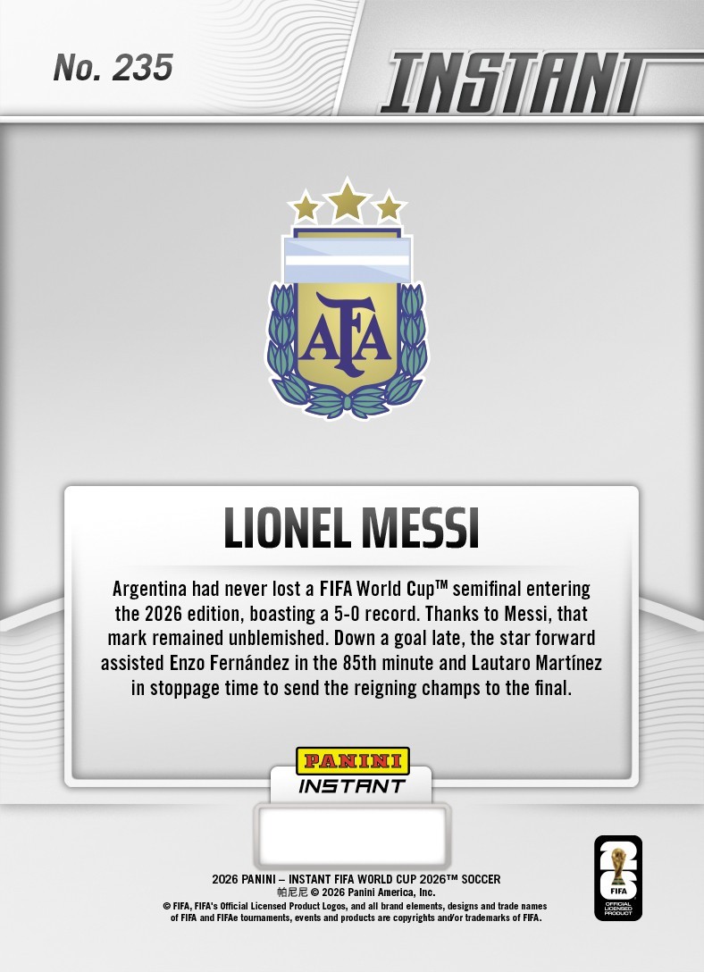 2026 Panini Instant FIFA World Cup #235 Lionel Messi Argentina PRESALE view 2