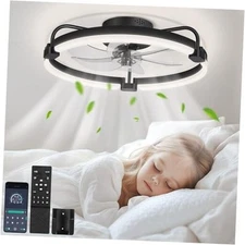  20" Ceiling Fan with Light, Remote & App Control, Fandelier Low Profile Black