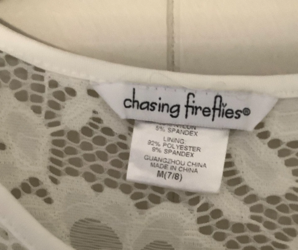 Vestido de ganchillo de encaje caprichoso blanco persiguiendo luciérnagas niñas mediano 7/8 hadas Foto 4 de 4