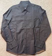 Men s Hugo Boss Brown Striped Fitted Button Down Shirt Size XL