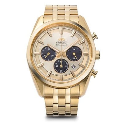 ORIENT Panda Solar Chronograph RN-TX0301G Men's Gold Champagne Sapphire JDM NEW