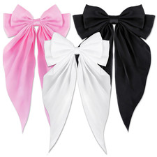 3 PCS Silky Satin Hair Bows, Oversized Long Tail Bows with Barrette Clips, Coque