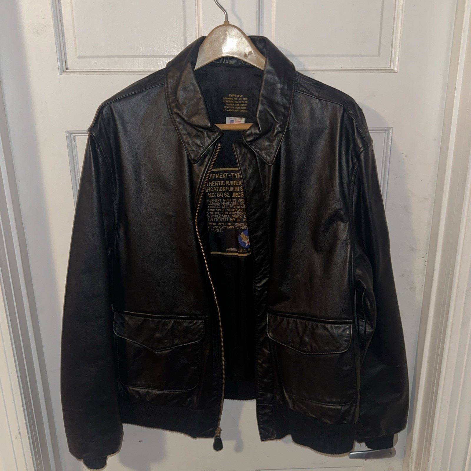 Avirex Type A-2 30-1415 80's 90's Leather Flight Bomber Brown Jacket USA LARGE
