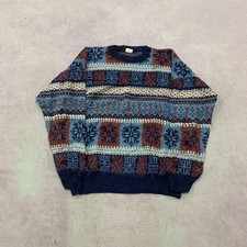 Vintage abstract knitted jumper Patterned Grandad knit sweater Men's L