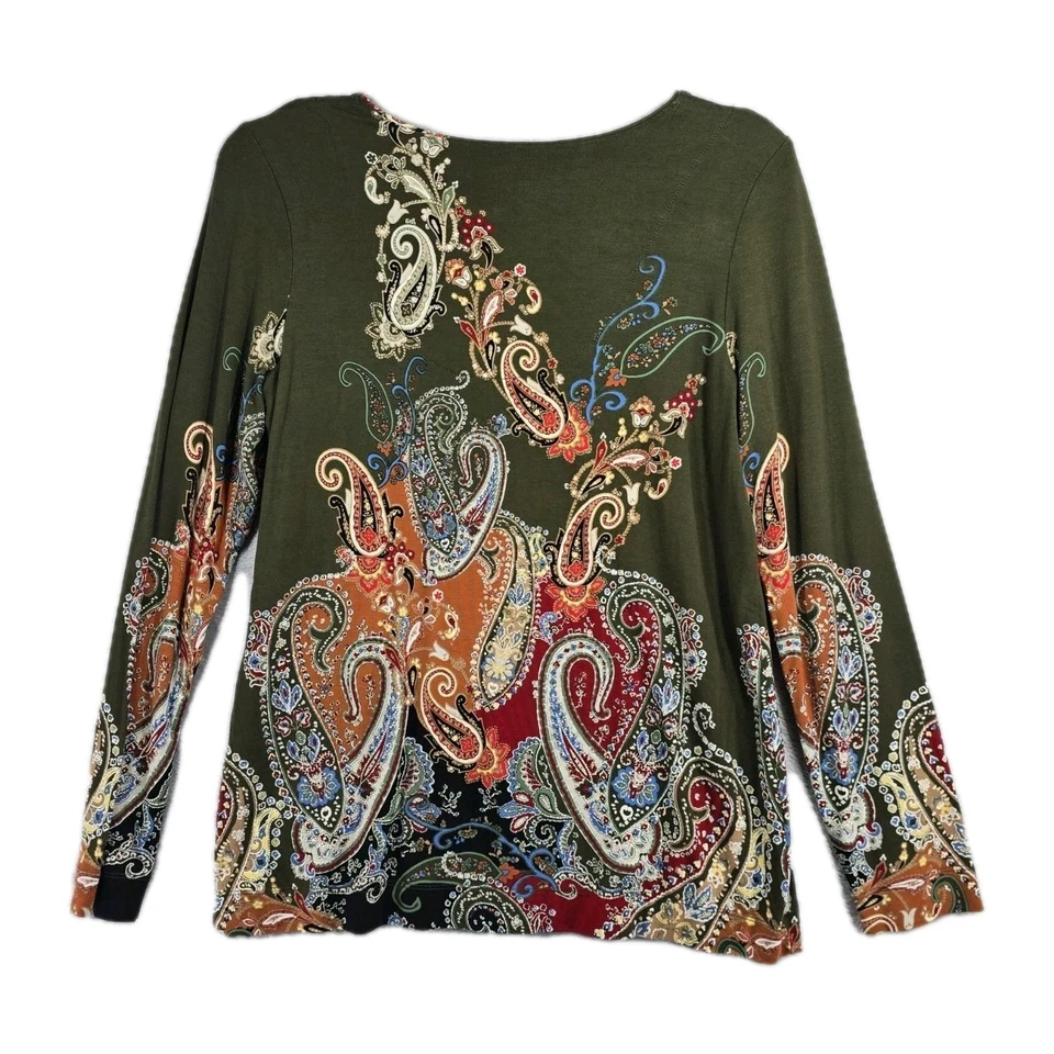 Топ Chicos с принтом пейсли декольте с длинным рукавом размер 0/XS оливковый/ржавый многоцветный - Изображение 2 из 4