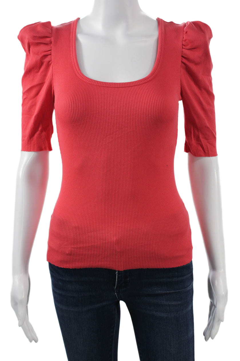 Nation LTD Womens Basic Red Square Neck Short Sle… - image 1