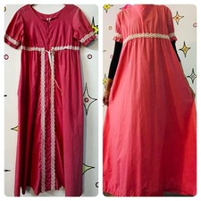 Vintage Pink Lace Maxi Dress Romantic Babydoll Dress Lace Trim Cottagecore - L