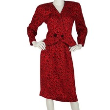 Vintage Maggy London Business Work Office Career Silk Blazer Jacket Skirt Set