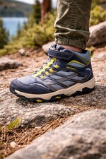 Merrell Moab Boys Speed Mid 2 A/C Waterproof Hiking Boots Blue Gray Yellow s 3.5