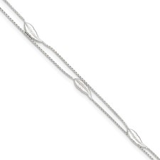 Sterling Silver 2-Strand Feathers 9 inch Plus 1 inch Extender - Total 10 inch