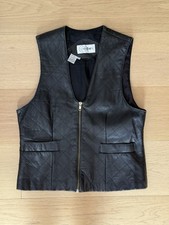 Vintage Cedars Black Leather Vest - Women s Size Small - Biker Style Zip Front