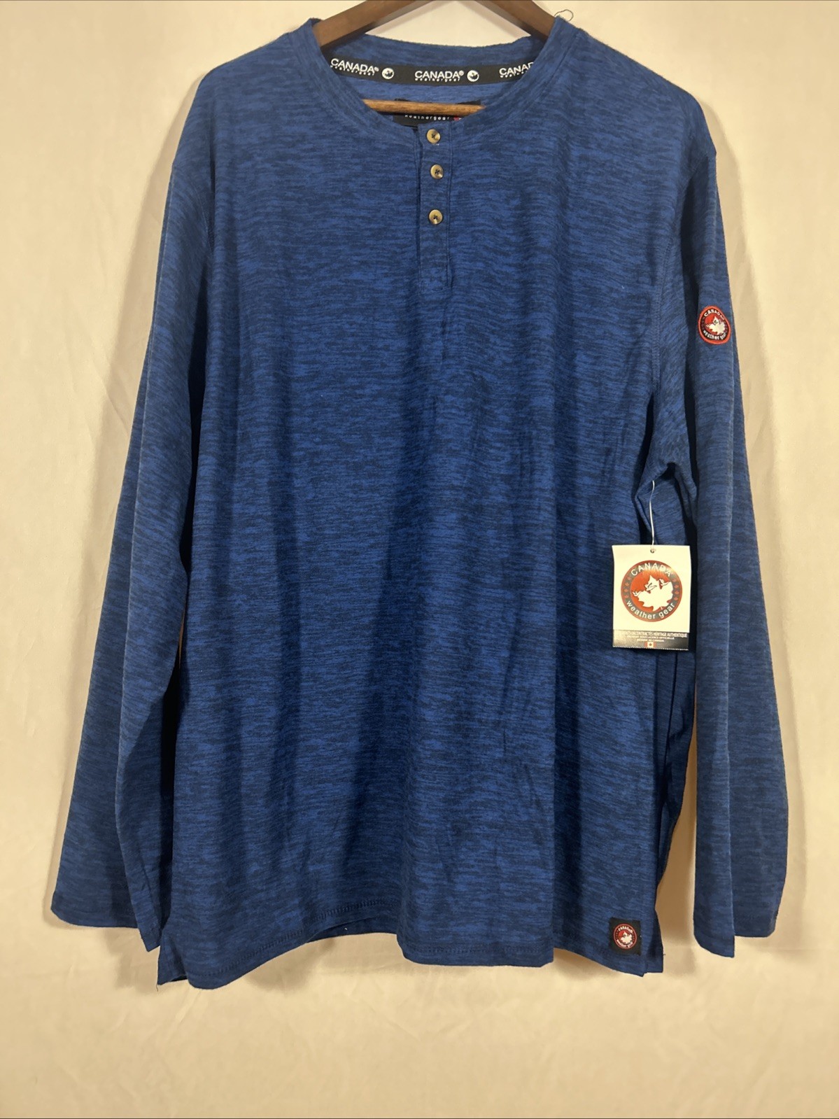 Canada Weathergear Mens Henley Long Sleeve Shirt Blue Heather Size M Casual