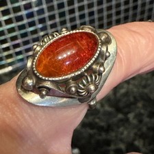 Vntg Deco Designer Sterling Silver 16mm x 9mm Baltic Amber Ring Sz 6.5 Well Made
