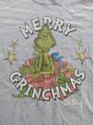 Vtg Dr. Seuss Merry Grinchmas Gray XL Hybrid Apparel T-Shirt Christmas Grinch