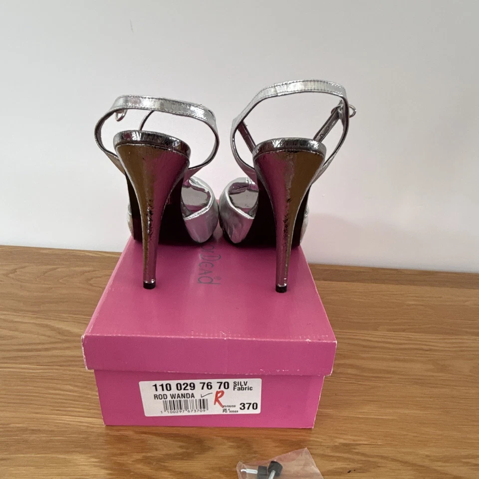 Red or Dead Rod Wanda Silver Fabric Strappy Open Toe High Stiletto Heels UK 4 - Image 4 of 4