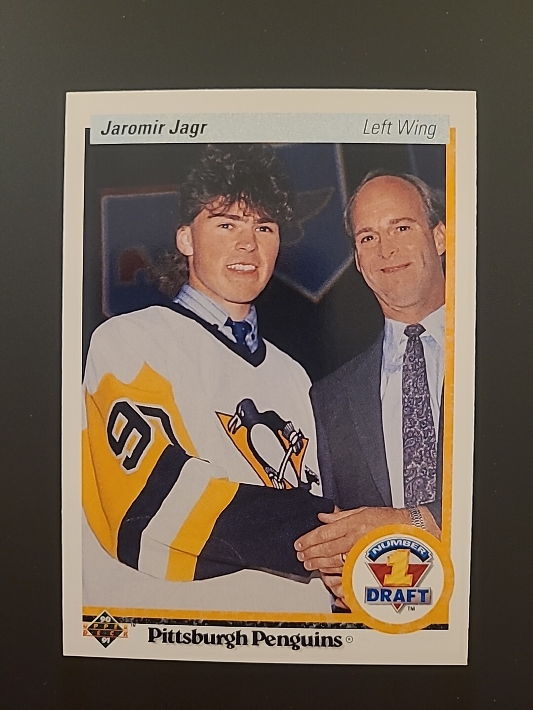 1990-91 Upper Deck Hockey Jaromir Jagr Rookie Draft #356 RC Penguins Just Pulled