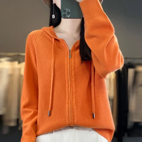 Cashmere Wool Women's Sweater Long Sleeve Hooded Cardigan For Winter Autumn - Picture 9 of 38