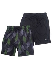 Boys Green  Black 2 Piece Shorts Set With Drawstring  Elastic Waist