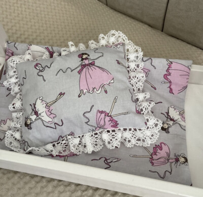Puppenbettwäsche Puppenbett Set 2-Teile NEU Prinzessin Wagen u Wiege Nostalgie