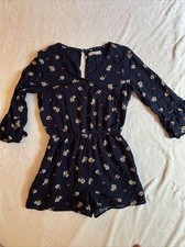 Abercrombie Kids Romper Girls Navy White Red Floral 3/4 Sleeve sz 15/16