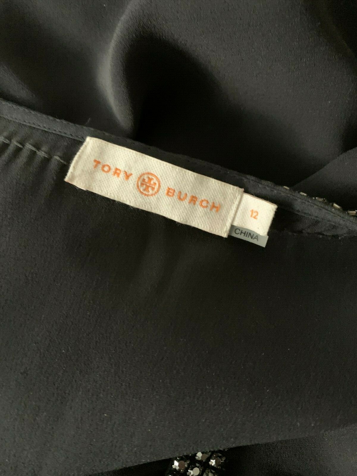 Tory Burch Blouse Tunic Size 16 Black V Neck Crystal Embellishments image 6