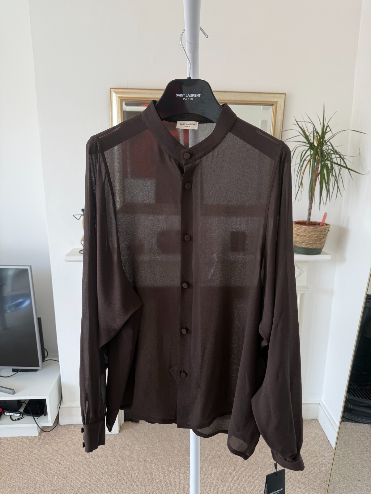 Camicia Saint Laurent in seta marrone