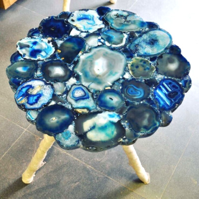 18'' Elegant Blue Agate Stone Coffee,Side End Table Handmade Home Decor Furniture