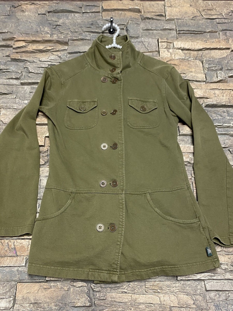 Prana Womens Tori Jacket Sz S Olive Green Military Button Up Fleece Knit