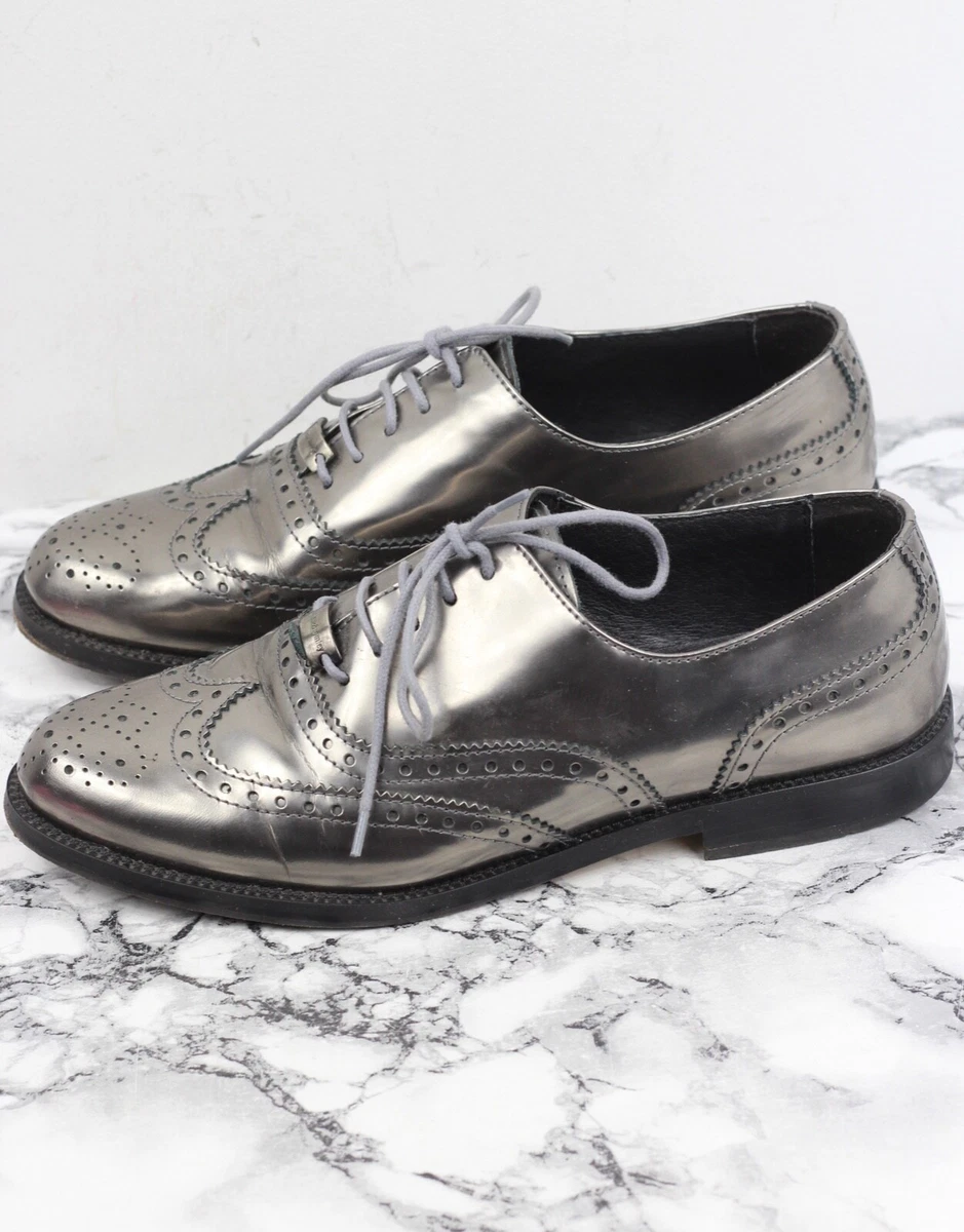 RUSSELL BROMLEY Silver Metallic Leather Jeeves Brogues Size EU 38.5 UK 5.5