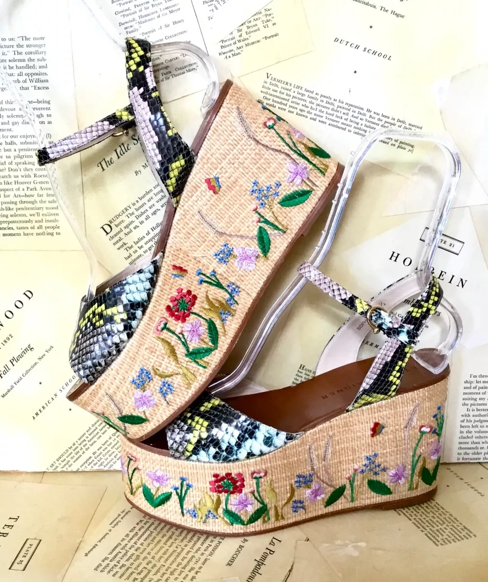 Anthropologie Etienne Aigner Sophia Platform Sandal Embroidered
