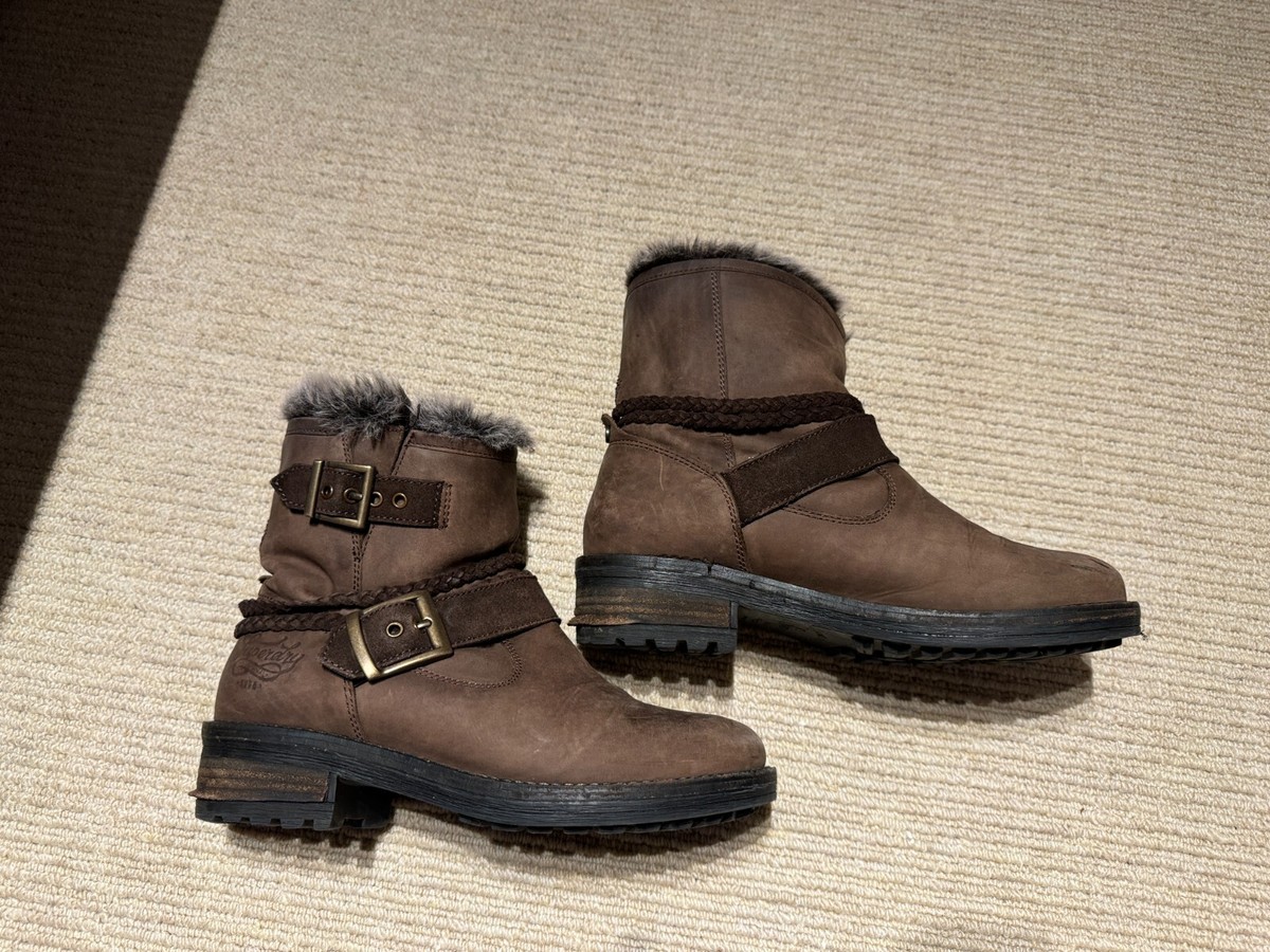 その他 choco WOMENS SUPERDRY BROWN LEATHER BOOTS UK 4 HEELED SHIN HIGH SHOES