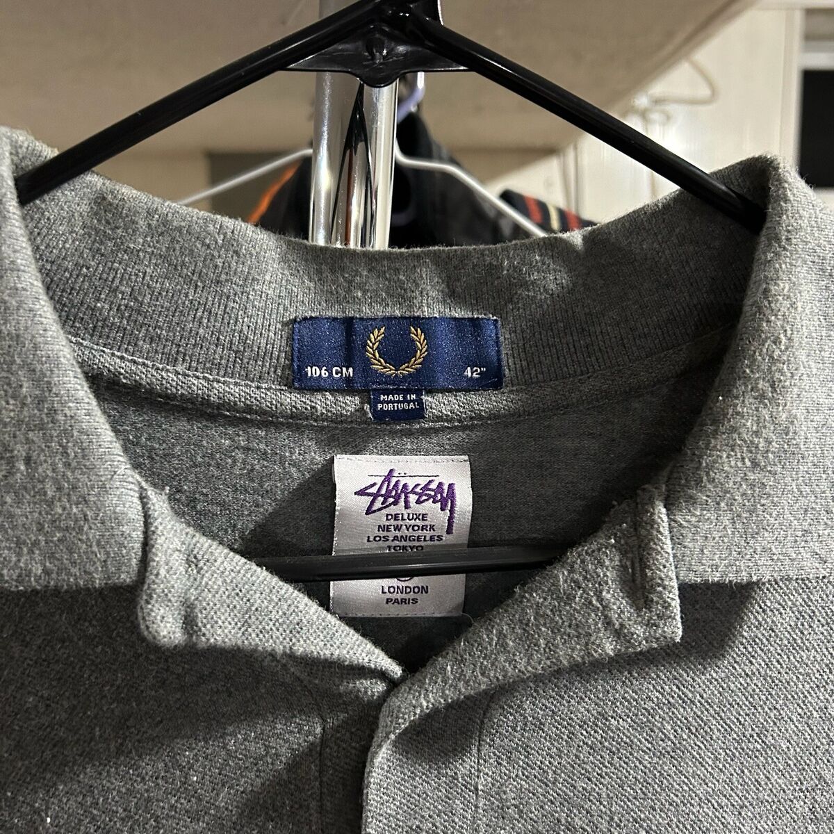 Fred Perry Stussy Polo Shirt Short Sleeve Logo Back Print 42 Fred Perry Stussy Polo Shirt Short Sleeve Logo Back Print 42